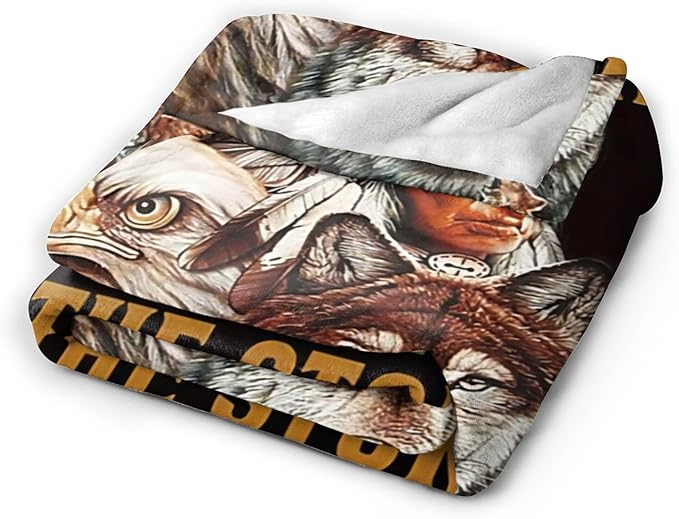 Native American Indian Wolf Eagle Throw Blanket for Men, Women, Kids - Soft, Warm, Cozy Fleece Blanket for Couch, Sofa, Bed - 50"x40"
