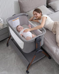 Baby Bassinet - Bassinet Bedside Sleeper,3-in-1 Bedside Bassinets for Baby,Rocking Bassinet with Comfy Mattress,Wheels,Breathable Mesh& Storage,6 Height Adjustable Crib,ASTM Certified(Grey)