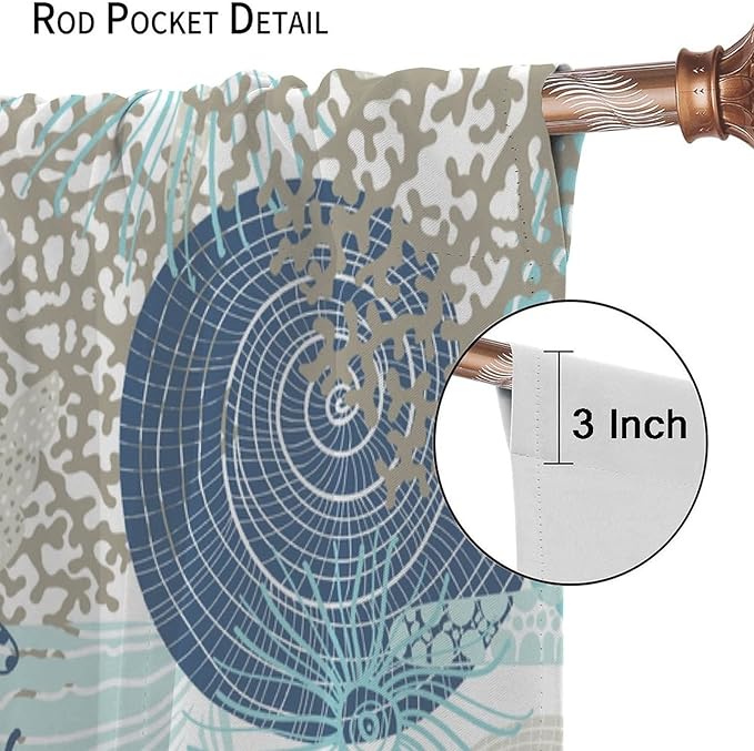 Coastal Curtains Ocean Beach Themed Room Darkening Window Curtain Nautical Coral Blackout Curtain for Bedroom Living Room Bathroom Nursery Set 2 Panels,42x63 Inches