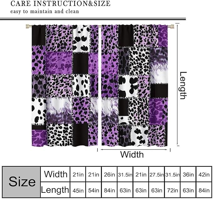 Brown Leopard Curtain, Purple Patchwork Cheetah Panthera Zebra Giraffe Print Safari Wildlife African Wild Animal Skin Window Curtains for Living Room Bedroom 63" W X 72" L