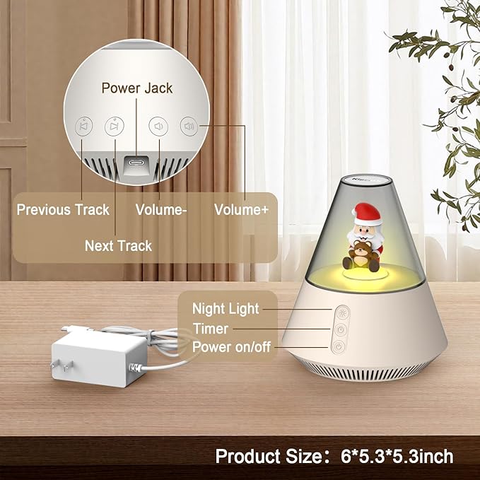 Kipcush White Noise Machine with Santa & Bear Christmas Decor, Warm & Cool Night Light, Auto MemoryTimer, 30 Soothing Sounds for Bedroom, Living Room