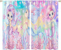 Cartoon Mermaid Kids Curtain Fantasy Ocean Theme Coral Flower Floral Window Treatment for Kids Girls Bedroom Nursery Room Decor Rod Pocket Blackout Window Drapes 72x63in