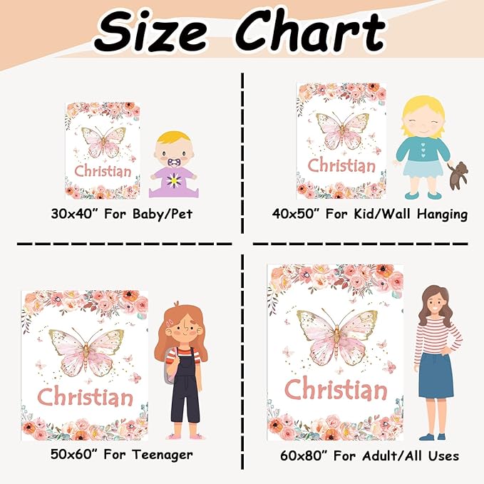 Ships Next Day, Personalized Baby Blankets, Custom Baby Blanket with Name for Girls,Gift for Chrismas Birthday Memorial Day, Customized Flannel Blanket for Kids Adults 32"X48"