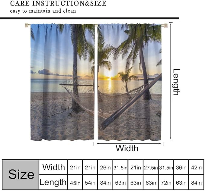 Ocean Beach Curtains,Morning Sunrise Hawaiian Seaside Scene Pattern Blackout Print Home Bedroom Living Room Window Treatments 2 Panel Set 84x84 Inch