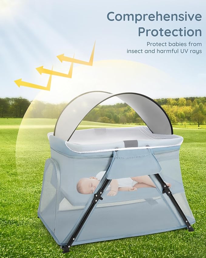 Lilian&Gema 2-in-1 Travel Crib, Portable & Foldable Crib with Backpack, Lightweight Baby Travel Playpen with Thick Mattress for Babies & Toddlers, Baby Travel Essential