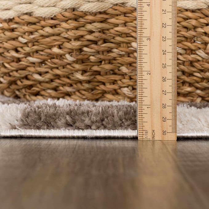 Hauteloom Canika Modern Checkered High Pile Area Rug - Contemporary Geometric Carpet for Living Room, Bedroom - Machine Washable Area Rug - Peach, Dark Brown - 5'3" x 7'