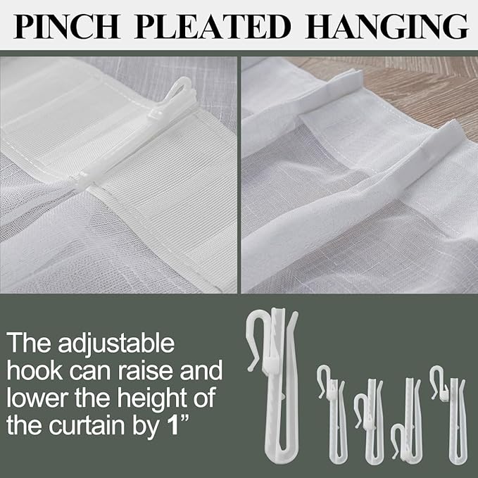 White Sheer Curtains 84 Inches Long 2 Panels, Thin Textured Linen Look Pinch Pleated Curtain for Track System, See Through Drapes for Living Room, Rustic Window Treatments Decor