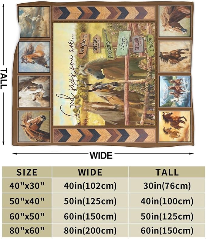 Horse Blanket Motivational God Say You are Throw Blankets Gifts for Girls Boys Cozy Warm Soft Fuzzy Flannel Throws Plush Stuffed Animal Western Horses Fleece Gifts for Men Women for Sofa Bed 60"x80"
