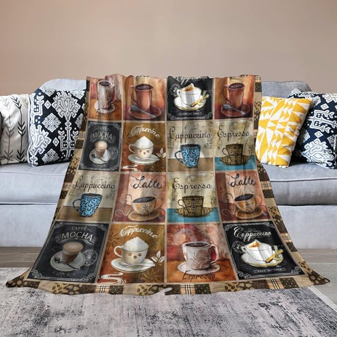 Coffee Blanket Gifts for Coffee Lovers Coffee Throw Blanket for Women Men Adults Soft Warm Cozy Fleece Blanket for Couch Sofa Bed D1 50"x60"