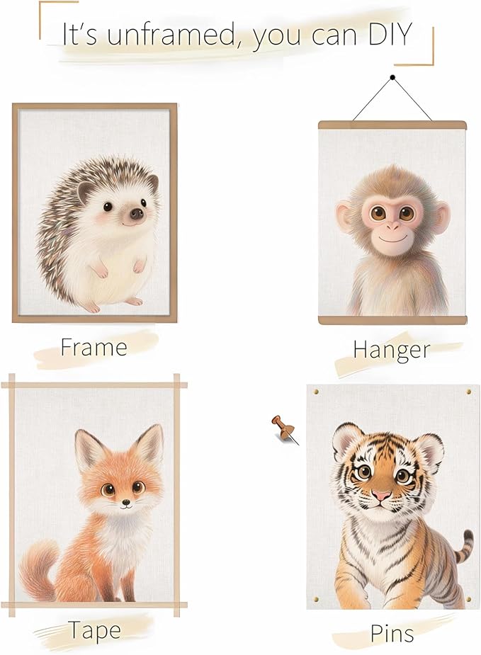 VOLIX Baby Room Wall Art, Jungle Animal Baby Animals Decor, Children Bedroom Decorate, 12x16 inch, UNFRAMED