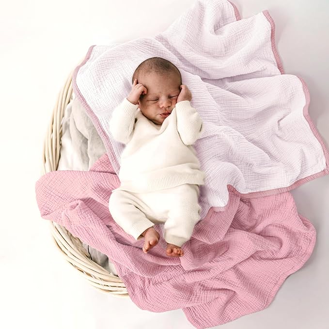 lulumoon Muslin Baby Blanket for Newborns: Lightweight Cotton Crib Blanket Neutral - Soft Lightweight for Stroller & Daycare 36"x40"(Pink)