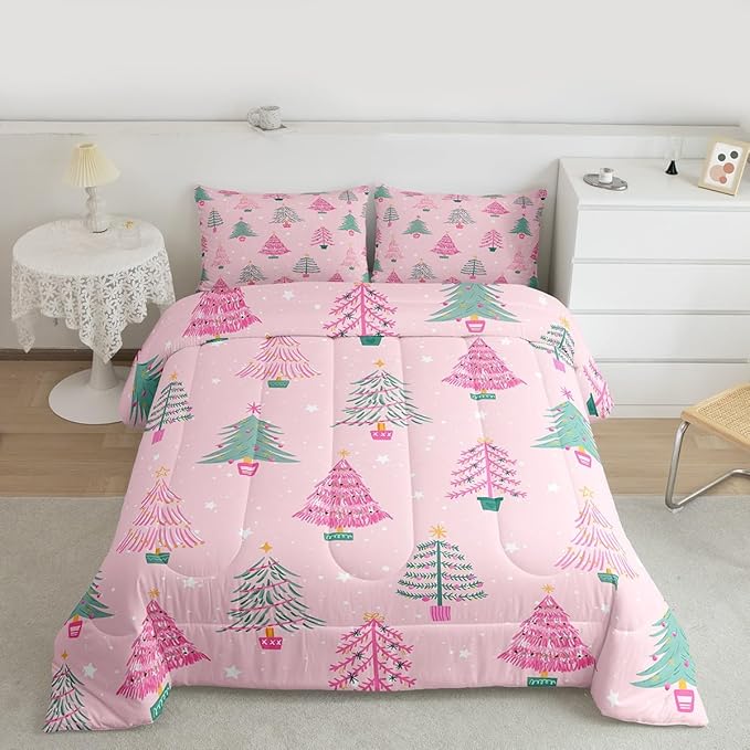 Feelyou Xmas Comforter Set Twin Size Christmas Tree Bedding Set for Kids Boys Girls Christmas Decor Duvet Quilt New Year Gift Bedroom Decor Microfiber 2 Pcs with 1 Pillow Cases
