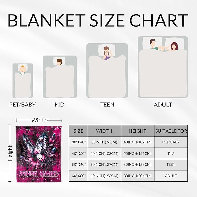 Custom Butterfly Blankets for Women - 60" x 80" Adults Throw Blankets for Butterfly Lovers - Soft Plush Girls Throw Stuff for Living Room, Bed