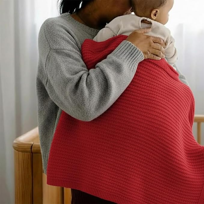 Baby Knit Blanket, 100% Cotton Waffle Patterns, Soft, Cozy, Lightweight Swaddle for Newborn & Infant Swaddling Beige Neutral, Perfect Baby Shower Ideas Red 28x36
