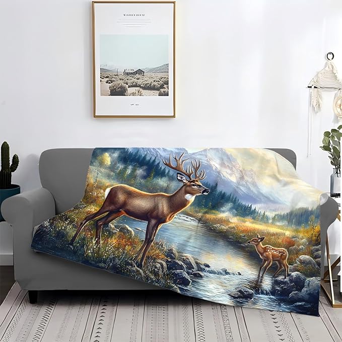 Tijuboni Elk Deer Throw Blanket Mountain Cabin Gifts for Women Men Girls Boys Kids Adults Soft Flannel Fleece Blanket for Couch Sofa Bed Home Decor 50"x60"