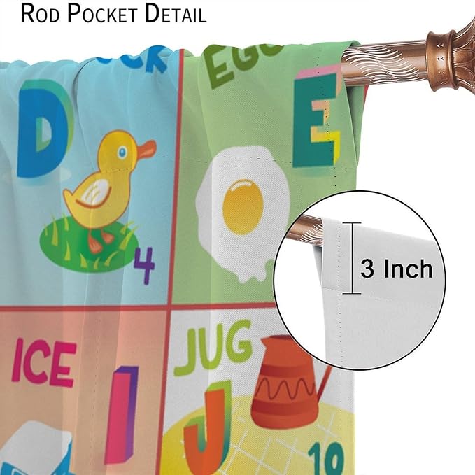 Colorful ABC Classroom Nursery Curtains Kids Alphabet Learning Baby Boys Girls Curtain with Rod Pocket for Children Toddler Playroom Home Drapes Window Treatments 2 Panels Set 42" W X 54" L