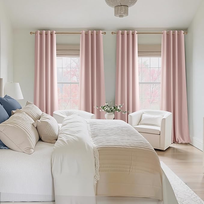 NICETOWN Blush Pink Room Darkening Curtains for Bedroom 84 inches Long 2 Panels, Thermal Grommet Curtains for Living Room, Noise Reducing Privacy Window Treatment for Nursery, Laundry Patio, W52