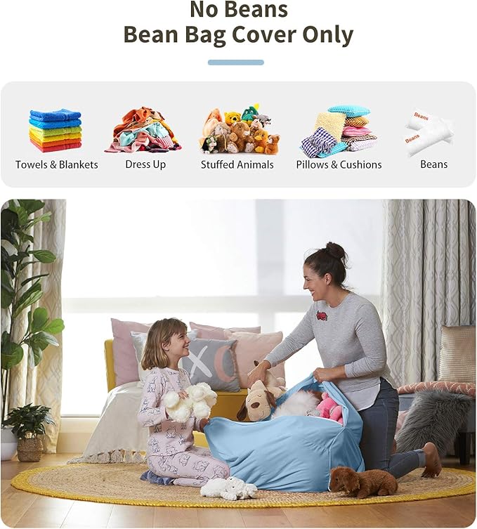 Aubliss Unicorn Stuffed Animal Storage Bean Bag Chair for Kids, Velvet Extra Soft Beanbag Chairs Cover, X-Large Stuffable Zipper Bean Bag for Organizing Plush Toys Girls Bedroom Decor, Blue