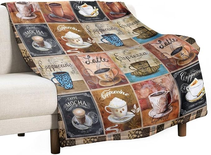 Coffee Blanket Gifts for Lovers - Soft Warm Cozy Fleece Throw for Women Men Adults - Sofa Bed Couch D1 40"x50"