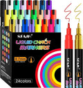 SFAIH Liquid Chalk Markers - 24 Colors 0.7-1mm Fine Tip, Non-Toxic Chalk Pens for Chalkboard Calendar, Acrylic, Glass, Menus, Labels, Signs, Wet Wipe, Zero Dust, Ideal for Home, Business or Bistro