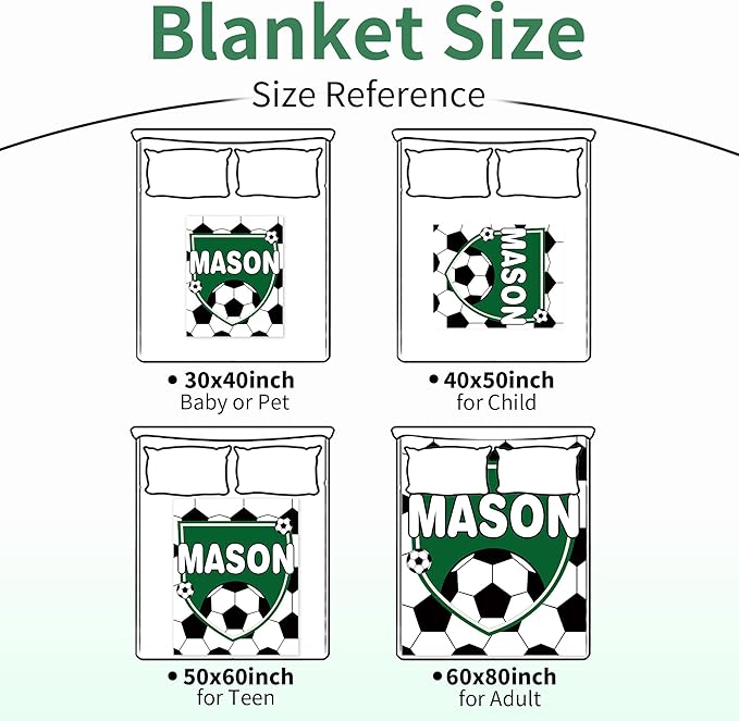 Personalized Soccer Blanket with Name for Boys, Custom Name Blanket for Teen, Soft Flannel Soccer Customized Gift for Birthday 50"x60"