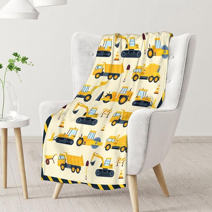 Construction Blanket for Boys Girls - 40" x 50" Inches Construction Throw Blanket Gift for Kids - Flannel Warm Soft Throw for Crib, Couch, Sofa