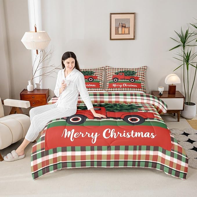 Feelyou Merry Christmas Kids Comforter Set Toddler Size Christmas Tree Bedding Set Snowflake Duvet Quilt for Kids Boys Girls Bedroom Winter Decor Microfiber Ultra Soft Breathable