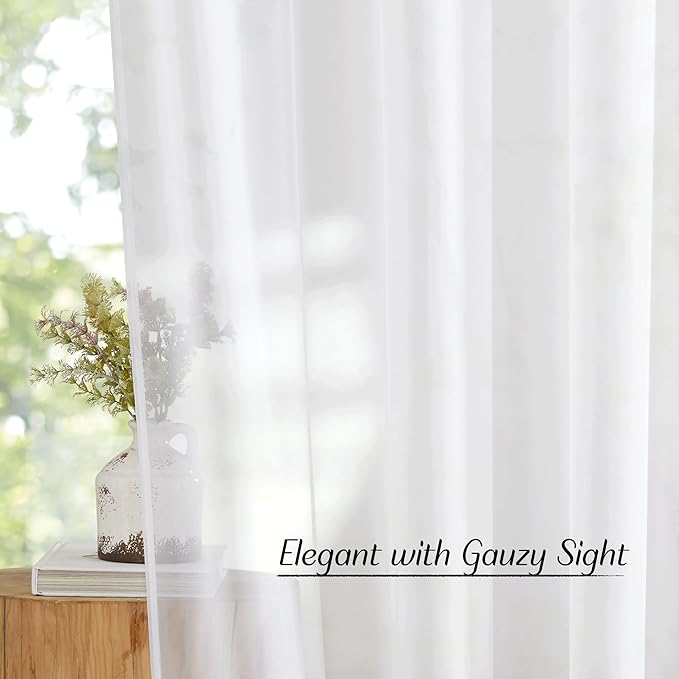 NICETOWN White Sheer Sliding Door Curtains 90 inches Long for Living Room, Grommet Elegant Soft Voile Sheer Textured Airy & Breathable Window Treatments for Bedroom, W66 x L90, 2 Panels