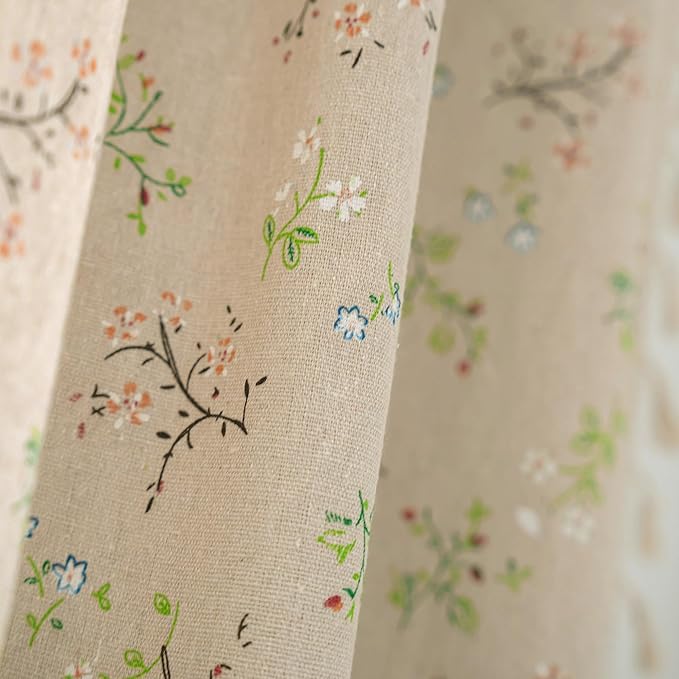 ENJOYBRIDAL Floral Living Room Curtains 84 Inches Long Doorway Vintage Semi Sheer Drapes Farmhouse Nursery Bohemian Window Curtain Panels with Tassel Beige Rod Pocket Bedroom Drapes, 1 Panel