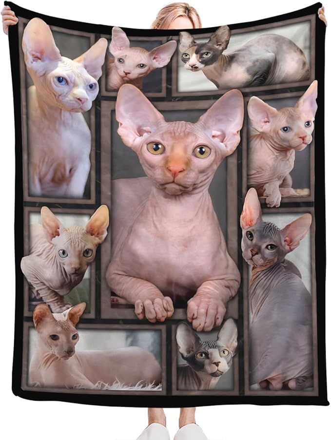 Tijuboni Sphynx Cat Throw Blanket Cat Gifts for Girls Boys Women Men Kids Adults Soft Flannel Fleece Blanket for Couch Sofa Bed Home Decor 60"x80"