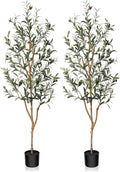 Kazeila Artificial Olive Tree 5FT Tall Faux Silk Plant for Home Office Decor Indoor Fake Potted Tree with Wood Branches and Fruits, 2 Pack