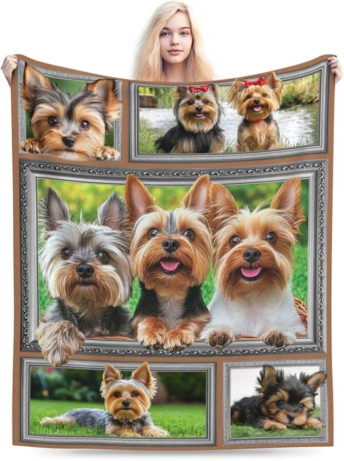 Yorkie Blanket Yorkshire Terrier Decor Throw Blanket Super Soft Flannel Lightweight Fluffy Plush Fuzzy Fleece Dog Blanket Gifts for Dog Lover Woman Girl Kids Boys for Bed Sofa Bedding 60"X80"