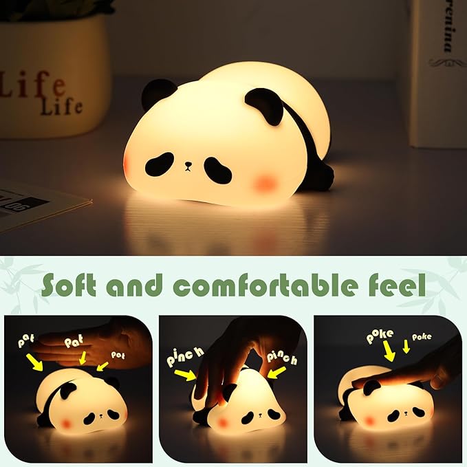 YISUN Cute Panda Night Light, LED Squishy Night Light, Food Grade Silicone, Rechargeable Nursery Nightlight with 3 Level Dimmable Bedside Touch Lamp for Room Decor, Funny Gifts for Boys Girls