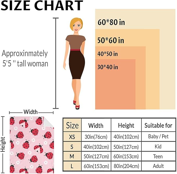Ladybug Blanket for Girls - 50 x 60 Inches Pink Aesthetic Gifts Stuff for Women - Soft Lightweight Throw Blankets for Sofa, Trip