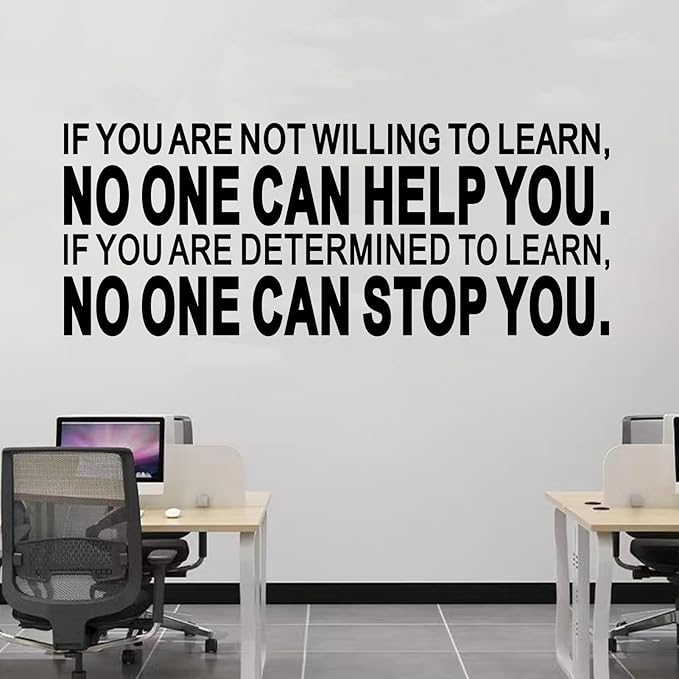 Inspirational Quotes Wall Decals for Office: Motivational Positive Vinyl Art Wall Stickers - School Classroom Workplace Home Wall Decor - If You are Not Willing to Learn 32"X12.5"