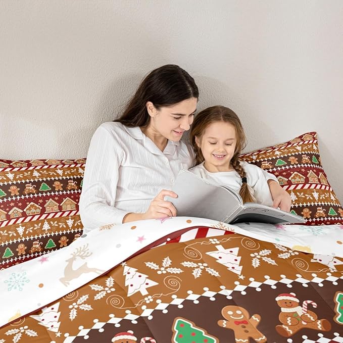 Feelyou Merry Christmas Comforter Set Full Size Greenland Home Bedding Set for Kids Boys Girls Xmas Tree Duvet Quilt Striped Bedroom Decor Microfiber 3 Pcs with 2 Pillow Cases