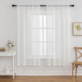 Off White Sheer Kitchen Curtains 45 Inch Length 2 Panels, 50 Inches Width, Linen Look Cafe Curtain, Rustic Textured Light Filtering Drapes, Small Rod Pocket Window Treatments