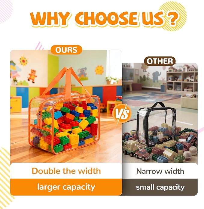 8 Packs Widen X-Large Toy Storage Bags 12.6×9.25×6.9In with Labels, Reusable Clear PVC Board Game Storage, Travel Waterproof Organizer Bags with Zipper for Building Blocks, Puzzle, Stuffed Animals