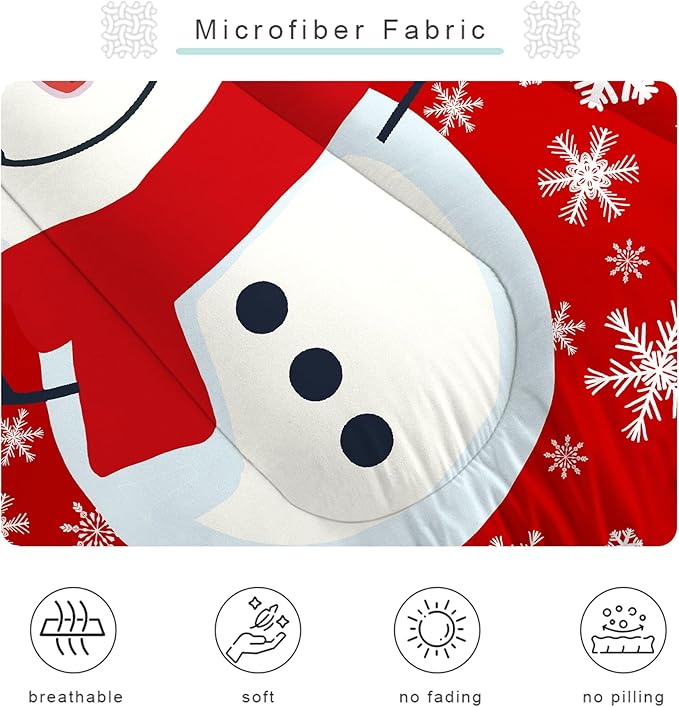 Comforter Set Christmas Snowman: Twin Size Kids Xmas Bedding Sets Red Snowflakes Quilt for Teens Girls Boys Christmas Decor Winter Snow Bed Set 1 Comforter & 1 Pillowcase