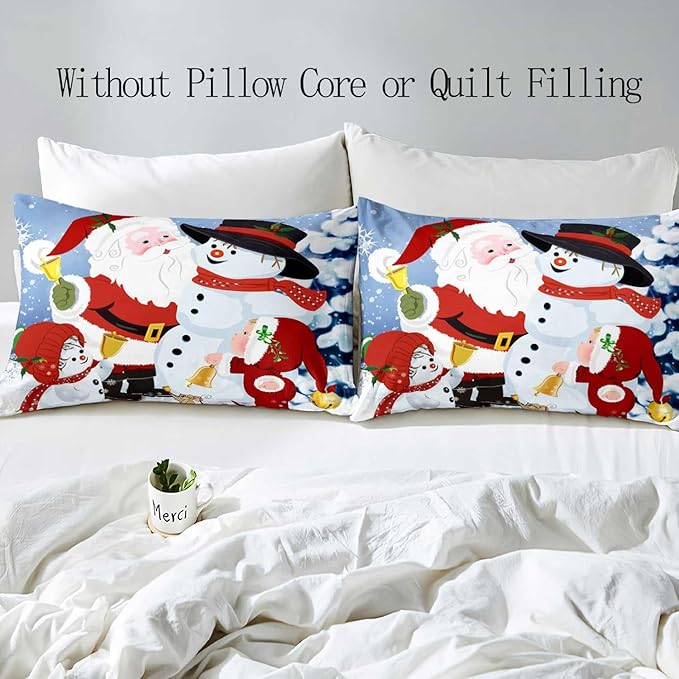 LUVIVIHOME 2PCS Christmas Duvet Cover Twin Bedding Sets, Boys Girls Kids Bedding, Cartoon Cute Snowman Santa Claus Winter Holiday New Year Xmas Christmas Comforter Bedspread Quilt Cover, 1 Pillow Case