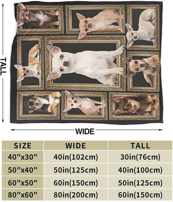 Cute Chihuahua Blanket for Girls Boys Funny Dog Throw Blankets Soft Cozy Warm Fuzzy Fleece Pet Bedding Flannel Throws Stuffed Animal Gifts for Chihuahua Lovers Kids Men Women Bedroom Decor 60"x50"