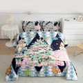 jejeloiu Christmas Nutcracker Comforter Set Twin Size Gingerbread Man Bedding Set for Kids Boys Girls Xmas Tree Duvet Quilt Dark Blue Bedroom Decor