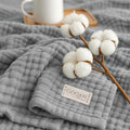 Goqan Throw Blanket 55x60 – 100% Cotton 4 Layer Boho Muslin Blanket for Adults, Lightweight, Soft, Breathable for Bed, Couch, Picnic - Light Grey