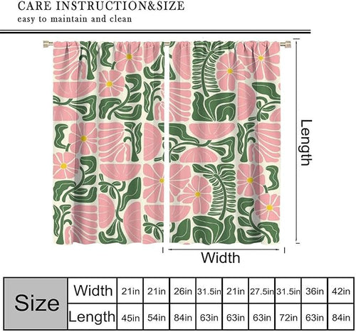 70s Flowers Curtains,Retro Geometric Boho Vintage Botanical Green Pink Flower Curtain for Bedroom Living Room Bathroom Window Curtains,70s Mid Century Flowers Window Treatments 84" W X 84" L