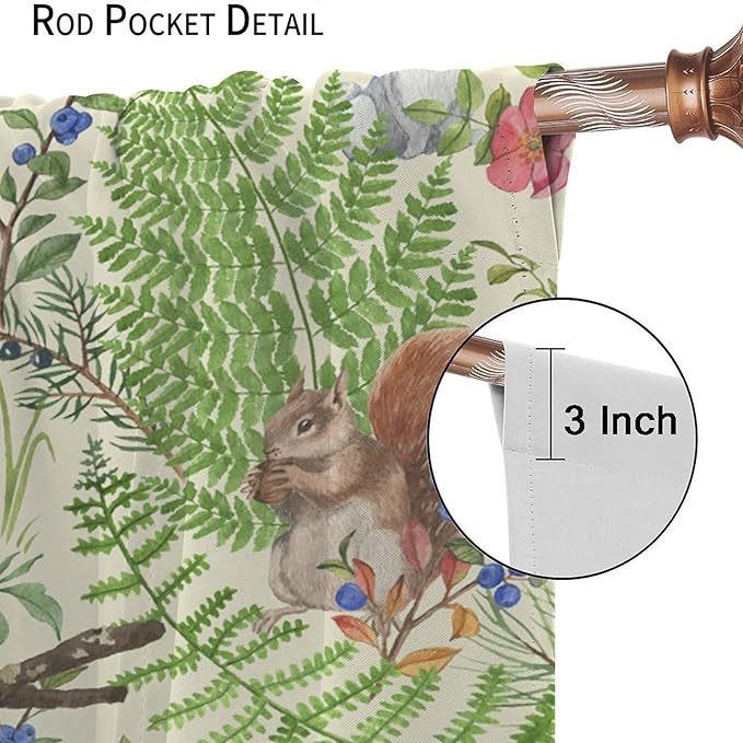 Forest Animal Curtains, Kids Rustic Wild Animal Window Treatments Watercolor Cute Woodland Fox Hedgehog Window Drapes for Nursery Toddler Bedroom 84x84in