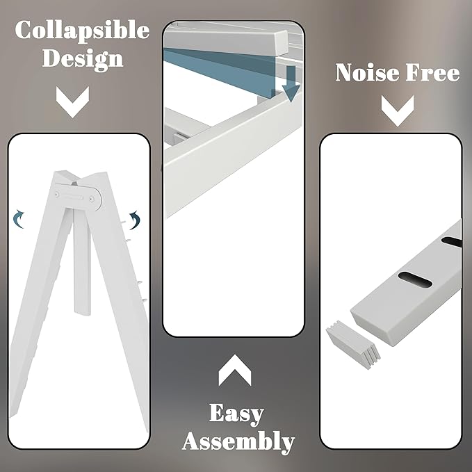 King Size Bed Frame 16 Inch White, Metal King Bed Frame with Baffles, No Box Spring Needed, Heavy Duty Steel Platform Support, Round Corner Design, Reserved Holes, Noiseless, Storage Space