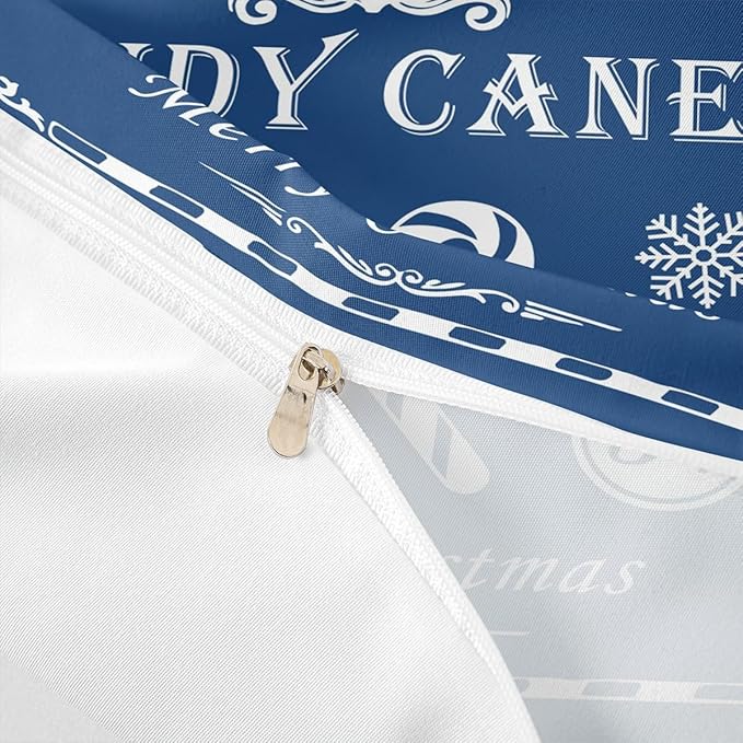 jejeloiu Christmas Bedding Set Full Size Kids Christmas Quote Comforter Cover Set for Boys Girls Teens Candy Canes Print Duvet Cover Xmas Bedspread Cover Room Decorations Blue Quilt Cover