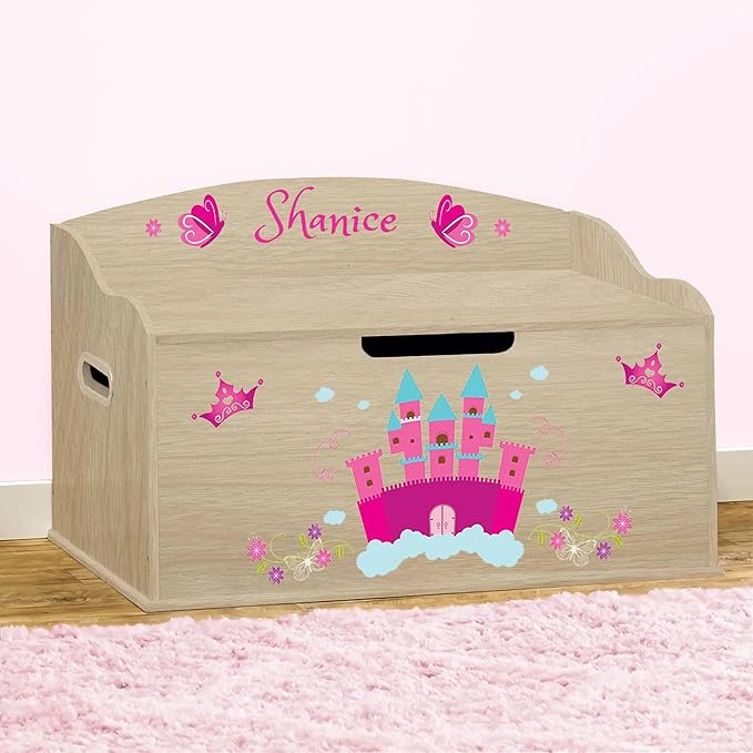 DIBSIES Personalized Creative Wonders Toy Box, Princess, 30 x 19.25 x 18 inches, Soft-Close Lid (Natural)