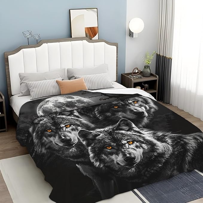 Tijuboni Wolf Throw Blanket Wolf Gifts for Girls Boys Women Men Kids Adults Soft Flannel Fleece Blanket for Couch Sofa Bed Home Decor 50"x60"