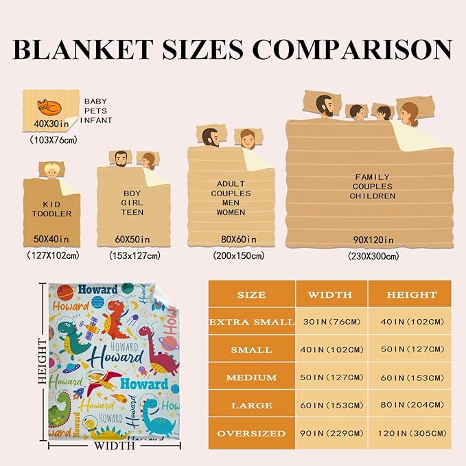 Dinosaur Lover Personalized Blanket with Custom Baby Dinosaur Custom Name Flannel Blanket Soft Throw Meaningful Gift for Toddlers Girls Boys Kids Pets 50 * 40" S for Kid